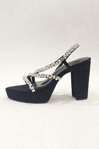 Buy Black Rhinestones Kiara Embellished Platform Block Heels by The ...