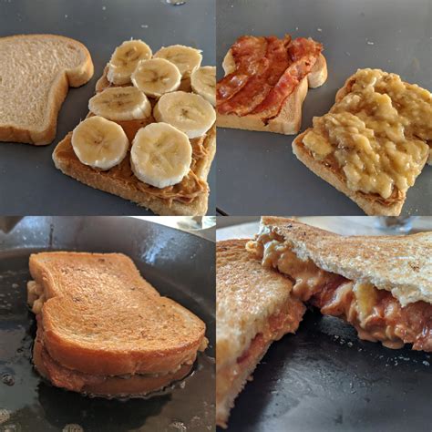 Elvis Sandwich. Peanut butter, mashed banana, and bacon, fried in bacon ...