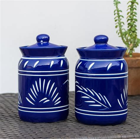Handcrafted Ceramic Pickle Jars 1000 ml (Set of 2) | Handmade Kitchen ...