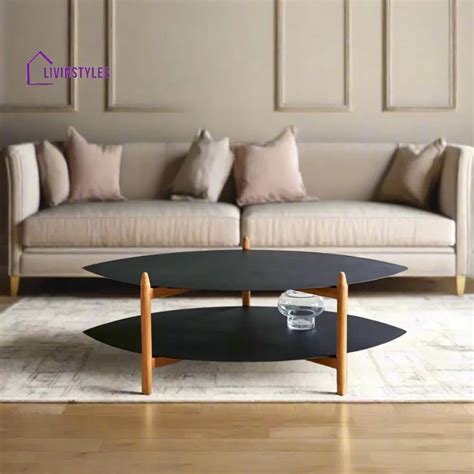 Vivaan Coffee Table – Black Powder - Coated Iron Top & Shelf, Mango Wo ...