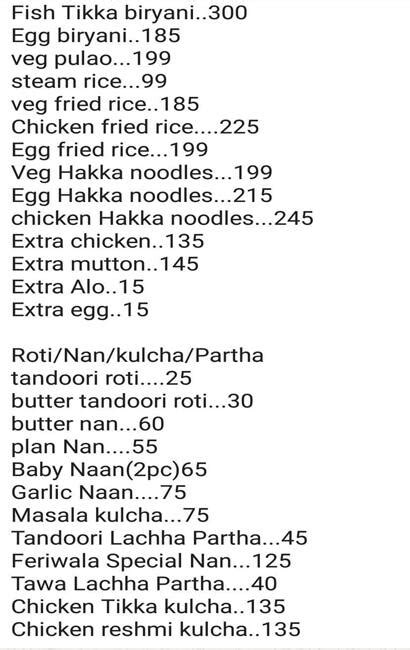 Menu at Feriwala, Kolkata, 1EA