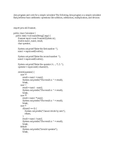 Image result for Simple Calci Program in Java