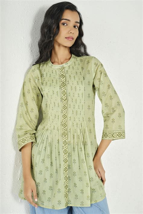 Buy Spring Green Cotton Tunic Online In India at Global Desi S26H371TU_SAGE