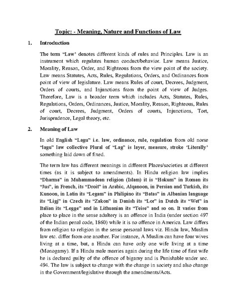 Meaning, Nature, and Functions of Law - Legal Studies 101 Notes - Studocu