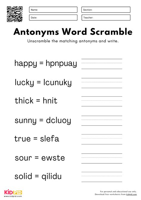 Antonyms Worksheets For