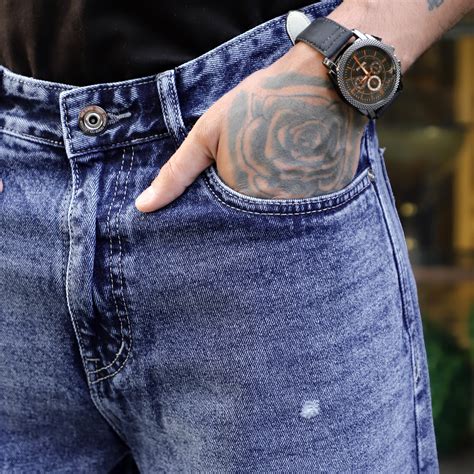 Raw Edge Denim Blue Baggy Fit Jeans | Jimmy Luxury