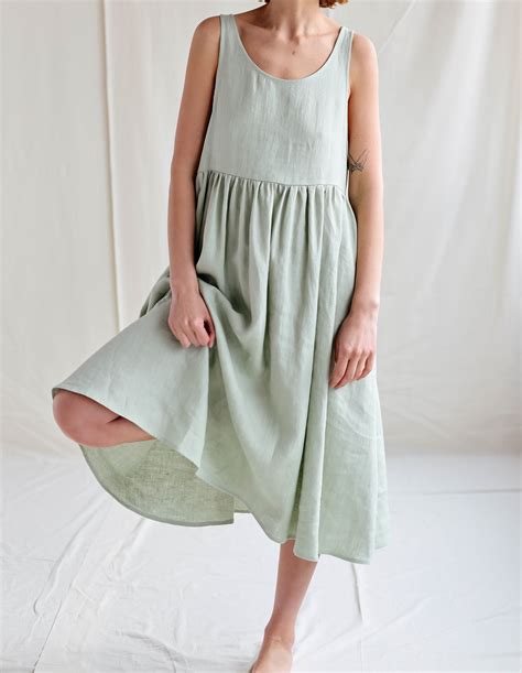 Sleeveless Linen Smock Dress: Loose Fit Scoop Neck - Etsy | Loose ...