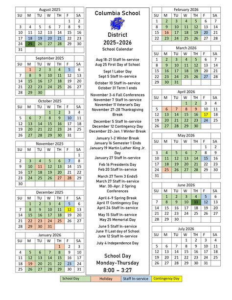 Columbia School District WA Calendar 25-26 Revised [PDF] - EduCounty