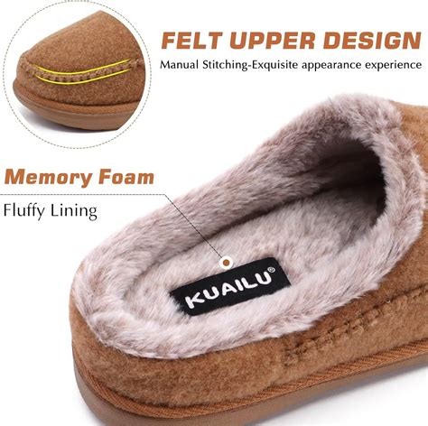 KuaiLu Mens Clog Slippers with Comfy Memory Foam Slippers Warm Faux Fur ...