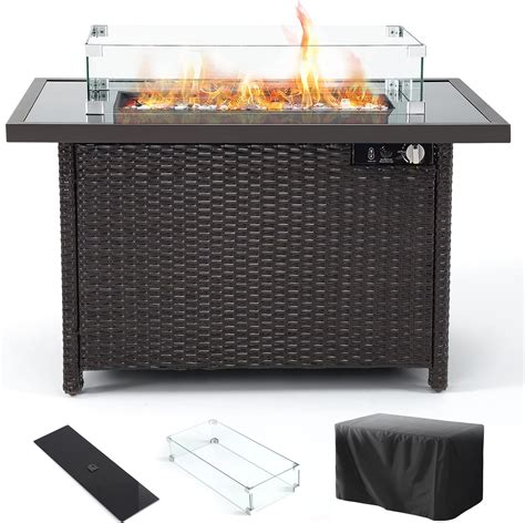 Amazon.com: Meilocar 45in Fire Table, Propane Fire Pit with Glass Wind ...