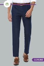 Buy Men Navy Slim Fit Solid Pleated Formal Trousers Online - 639128 ...