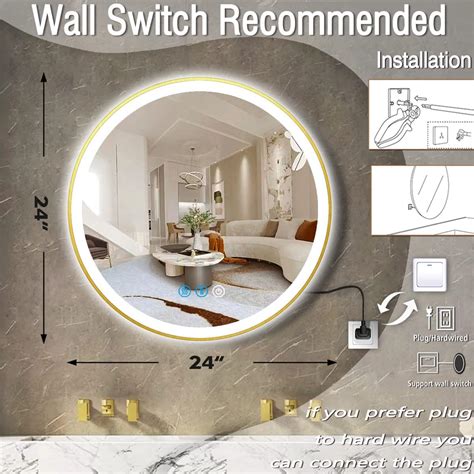 Buy ARUMMA 24 Inch Gold Bathroom Round LED Mirror with Lights Gold ...