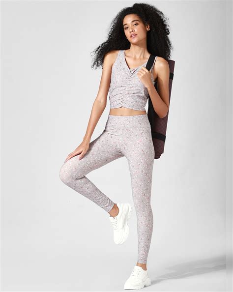 Buy Grey High Rise Printed Co-ord Training Tights For Women Online