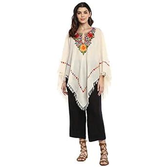 Buy CRAFTBAZAR Kashmiri Embroidered White Women Poncho at Amazon.in
