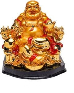 Glee and Glint Golden Feng shui Laughing Buddha Idol with Wealth for ...