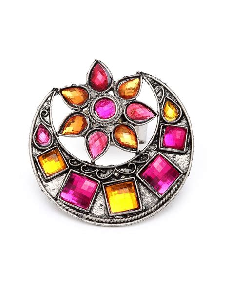 YouBella Jewellery Afghani Oxidised Silver Plated Ring for Women and ...