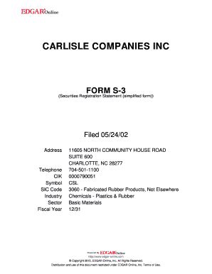 Fillable Online CARLISLE COMPANIES INC FORM S-3 Securities Registration ...