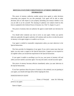 Montana Statutory Form Power of Attorney - Blank Fillable Template ...