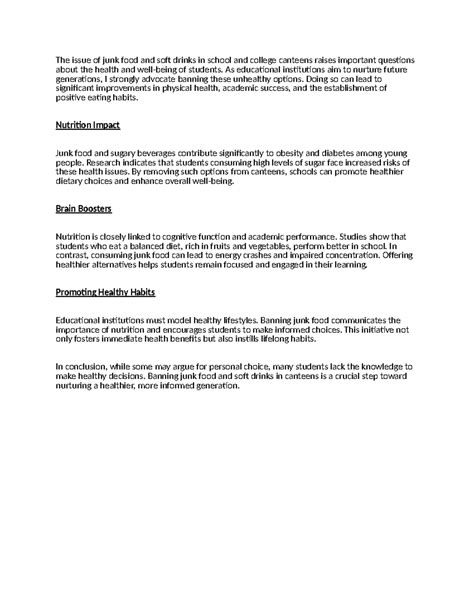 23CSU086(analytical writing) - The issue of junk food and soft drinks ...
