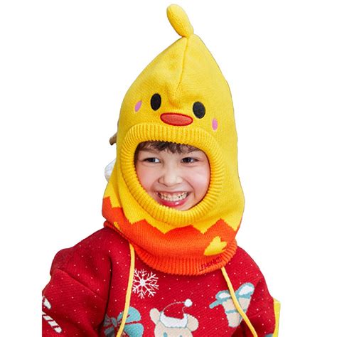 Knitted Yellow Duckling theme Winter Cap covering Neck , Ears and Head ...