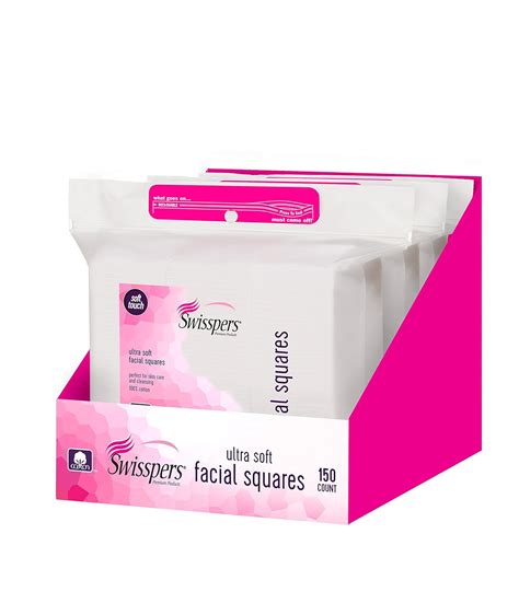Swisspers Premium Facial Square Pads, 100% Pure Cotton, 150-Count Pads ...
