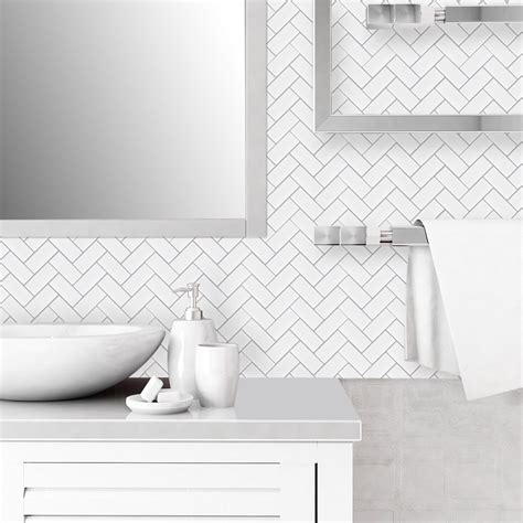 Square Peel & Stick Mosaic Tile Herringbone Peel and Stick Wall Tile ...