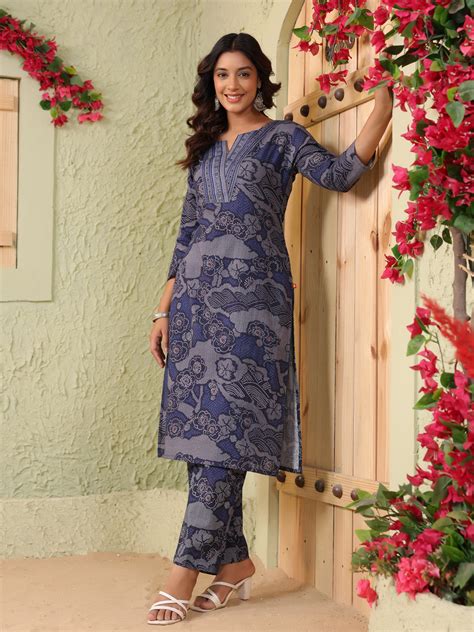 Span Blue Round Neck Cotton Cord Set – spanfashions