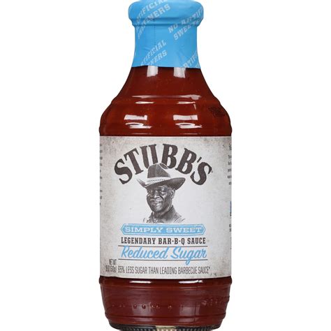 Stubb's Simply Sweet Reduced Sugar BBQ Sauce, 18 oz Barbecue Sauces ...