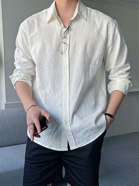 Men Solid Button Up Shirt | Casual shirts outfit, White shirt men ...