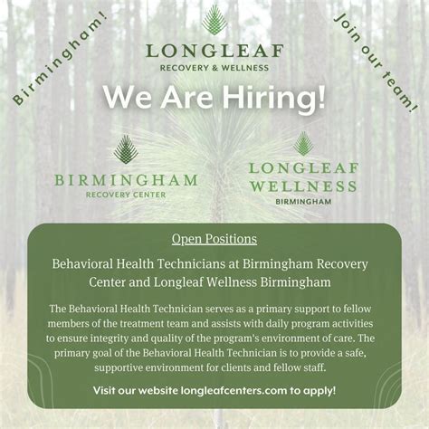 Longleaf Recovery & Wellness is hiring Behavioral Health Technicians to join our team at two of ...