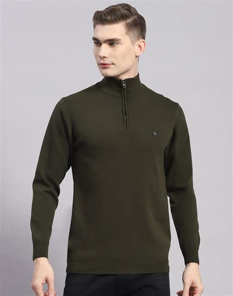 Buy Men Green Solid H Neck Full Sleeve Pullover Online in India - Monte ...