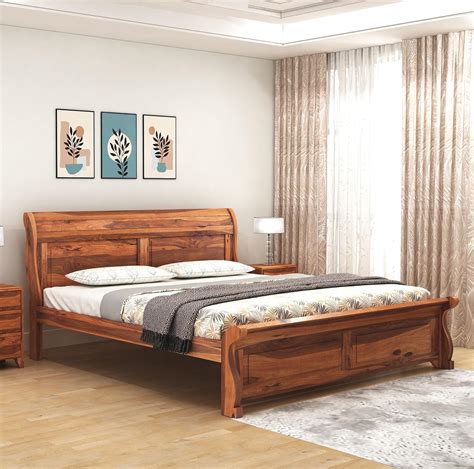 SONA ART & CRAFTS Curve Solid Sheesham Wood King Size Bed Without ...