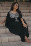 Buy Black Silk Muslin Embroidered Mirror Work Boat Neck Kaftan For ...