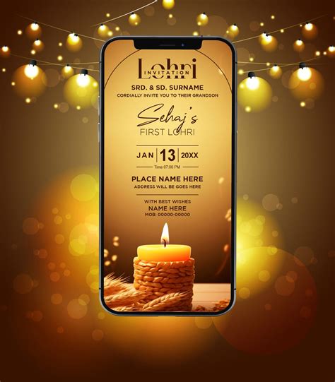 1st Lohri Invitation | Elegant Candle Glow Theme Baby Lohri E-Invite ...