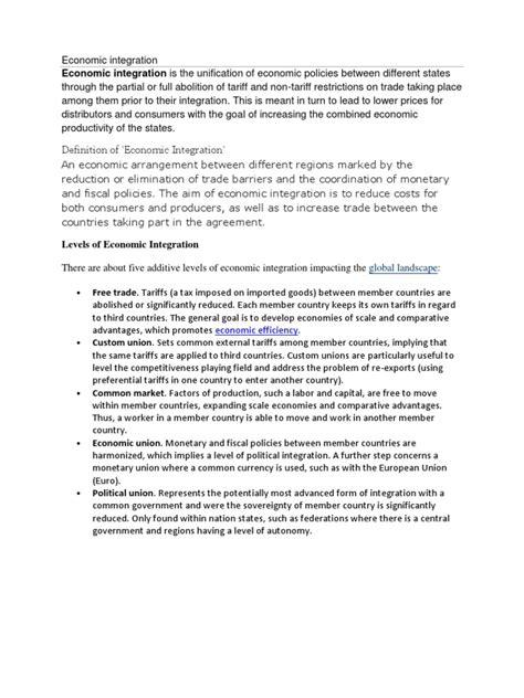 Image result for Economic Integration PDF