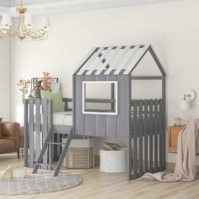 Buy Twin Size Tree House Bed for Kids, Wooden Loft Bed with Ladder and ...