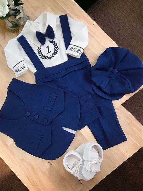 Elegant Blue Baby Boy Birthday Outfit Set, Embroidered Custom Name Age ...