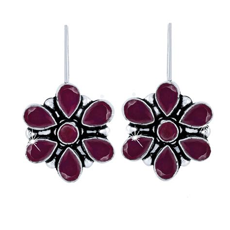 Yellow Chimes Oxidised Drop Earrings for Women Silver Oxidised Handmand ...