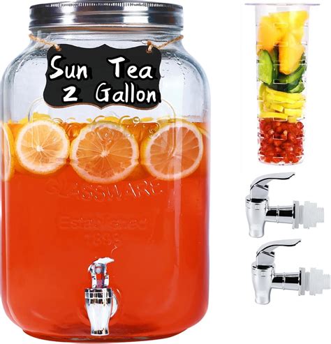 Amazon.com | 2 Gallon Glass Drink Dispensers for Parties, Sun Tea Drink ...