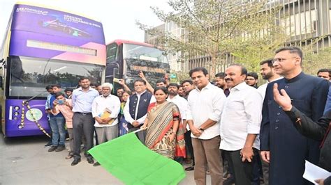 Telangana Minister KTR flags off 3 electric double decker buses in ...