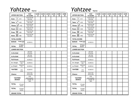 Free Printable Yahtzee Score Sheets