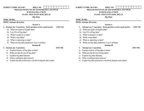 Big data qp - adad - SUBJECT CODE: KCS 061 ROLL NO. PRASAD INSTITUTE OF ...