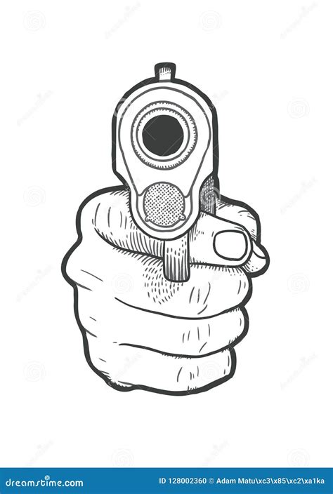Hand drawn hand with gun stock vector. Illustration of army - 128002360