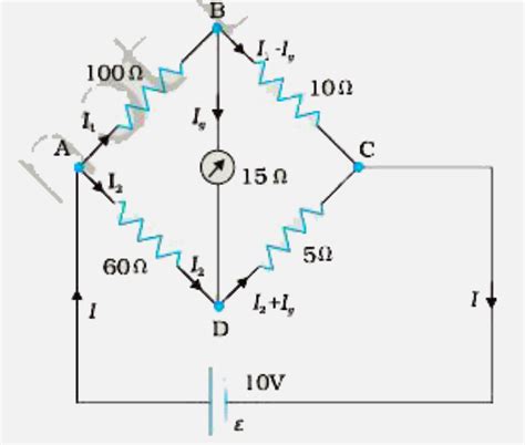The four arms as a Wheatstone bridge have the following resistances ...