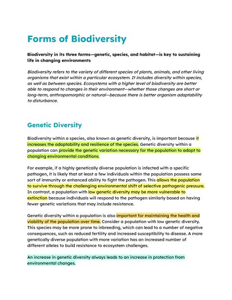 APES UNIT 2 Review - Forms of Biodiversity Biodiversity in its three ...