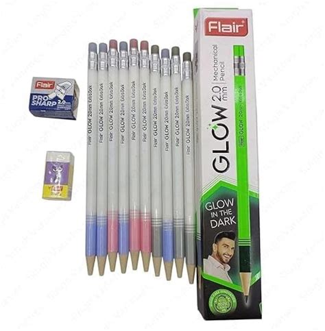 FLAIR GLOW 2.0mm Glowing Mechanical Pencil Set of 10 | Durable Writing ...