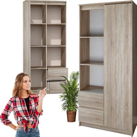 Regał Na Książki Segregatory Półka x7 Biurowy Do Salonu Ben 80 Dąb ...