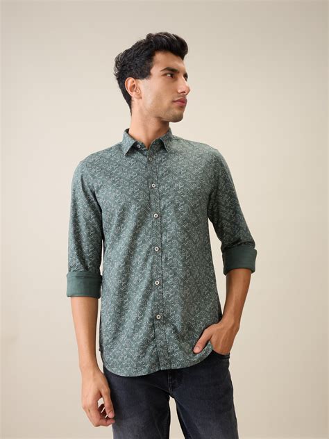 Parx Men Green Printed Slim Fit Cotton Casual Shirt – MyRaymond