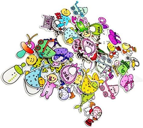 Yuan 50 Pieces Lovely Wooden 2-Hole Cartoon Baby Care Products Buttons ...