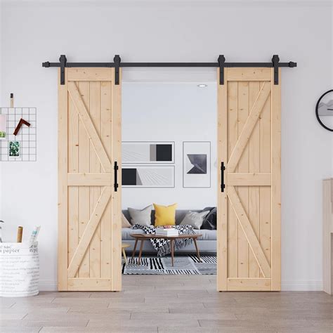 Amazon.com: EaseLife 48in x 84in (Double 24in x 84in Door) Barn Door + 8 FT Double Door Sliding ...